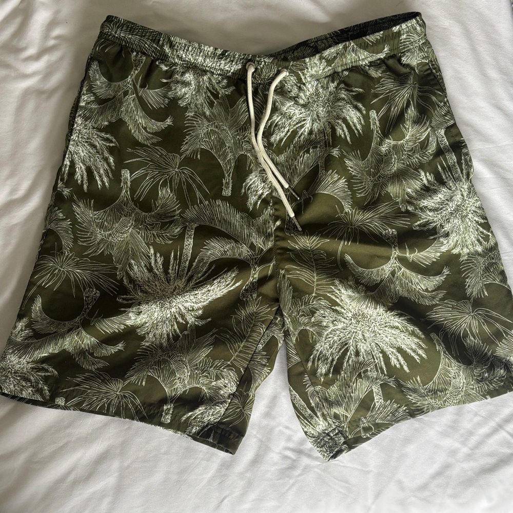 Men's SwimZip Olive Green Palm-Print Swim Shorts